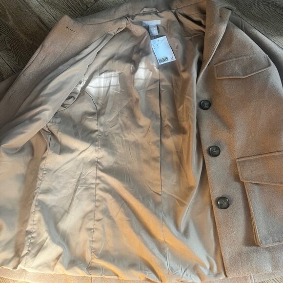 H&M Women Pea Coat Camel Sz Small Lined pockets collar Button down pockets - Picture 4 of 10
